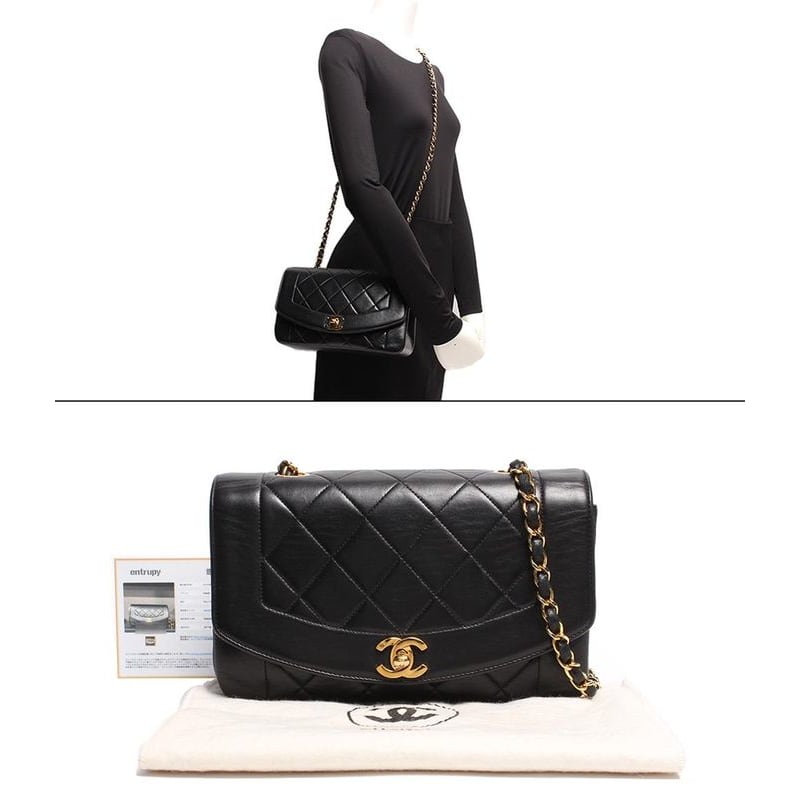 Chanel Chain Leather Shoulder Bag Coco Mark Gold Hardware Diana 22 Women's