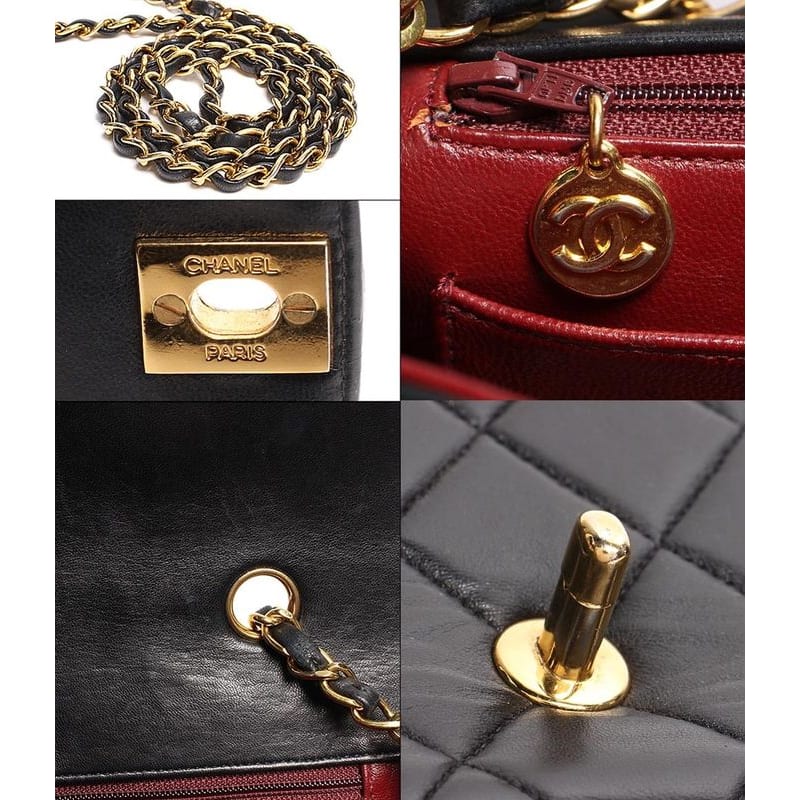 Chanel Chain Leather Shoulder Bag Coco Mark Gold Hardware Diana 22 Women's