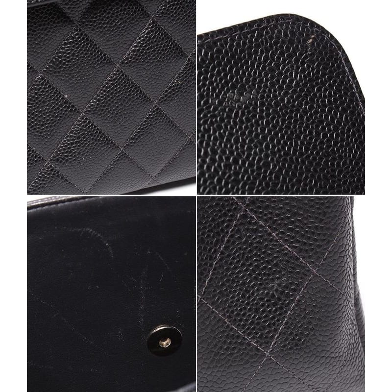 Chanel Shoulder Bag Single Flap Double Chain Silver Hardware Caviar Skin Big