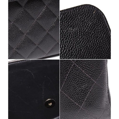 Chanel Shoulder Bag Single Flap Double Chain Silver Hardware Caviar Skin Big