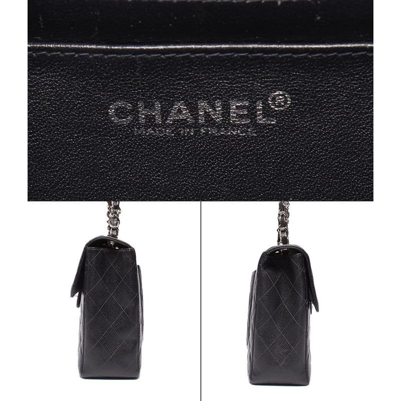 Chanel Shoulder Bag Single Flap Double Chain Silver Hardware Caviar Skin Big