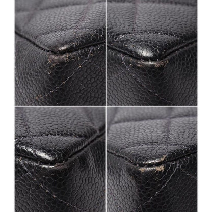 Chanel Shoulder Bag Single Flap Double Chain Silver Hardware Caviar Skin Big