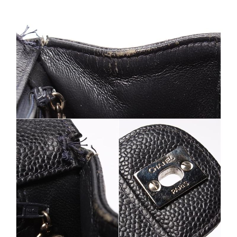 Chanel Shoulder Bag Single Flap Double Chain Silver Hardware Caviar Skin Big