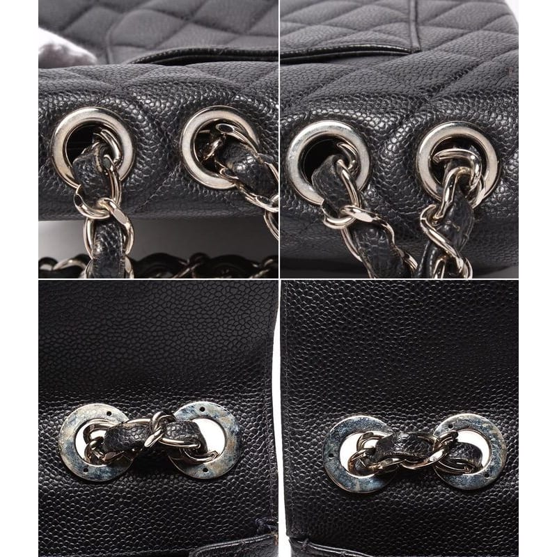 Chanel Shoulder Bag Single Flap Double Chain Silver Hardware Caviar Skin Big