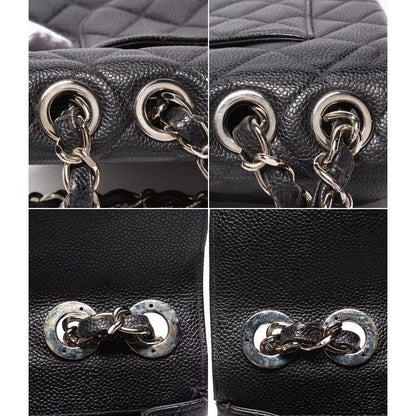 Chanel Shoulder Bag Single Flap Double Chain Silver Hardware Caviar Skin Big
