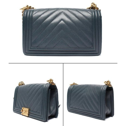 Chanel Chain Shoulder Bag Boy Chanel 25 Gold Hardware V Stitch Caviar Skin