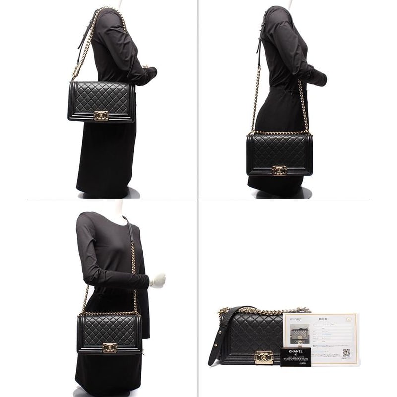 Chanel Chain Shoulder Bag Boy Chanel 25 Gold Hardware Caviar Skin Matelasse