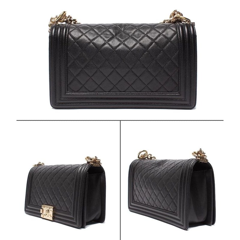 Chanel Chain Shoulder Bag Boy Chanel 25 Gold Hardware Caviar Skin Matelasse
