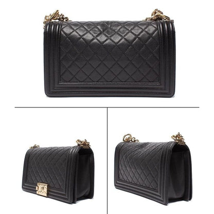 Chanel Chain Shoulder Bag Boy Chanel 25 Gold Hardware Caviar Skin Matelasse