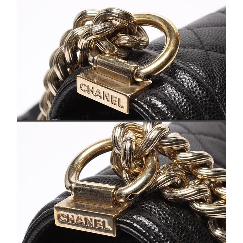 Chanel Chain Shoulder Bag Boy Chanel 25 Gold Hardware Caviar Skin Matelasse