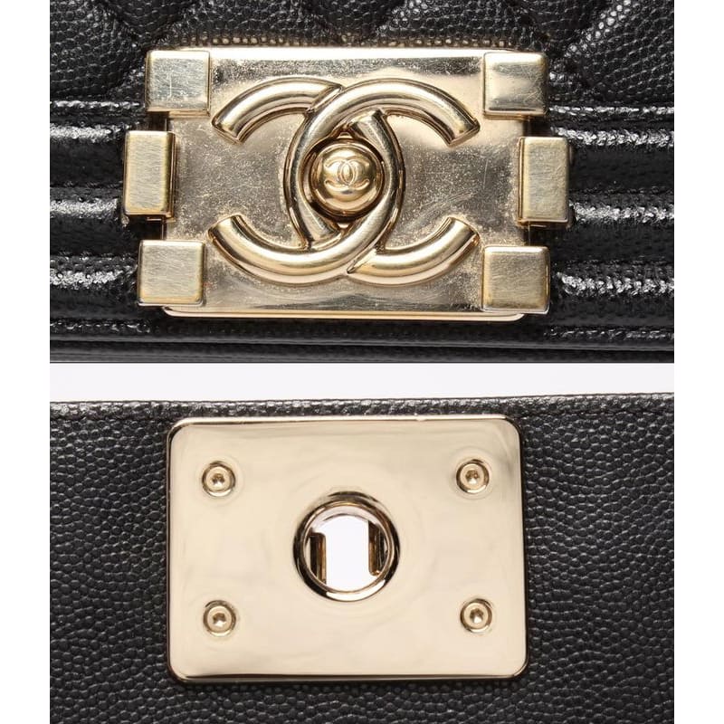 Chanel Chain Shoulder Bag Boy Chanel 25 Gold Hardware Caviar Skin Matelasse