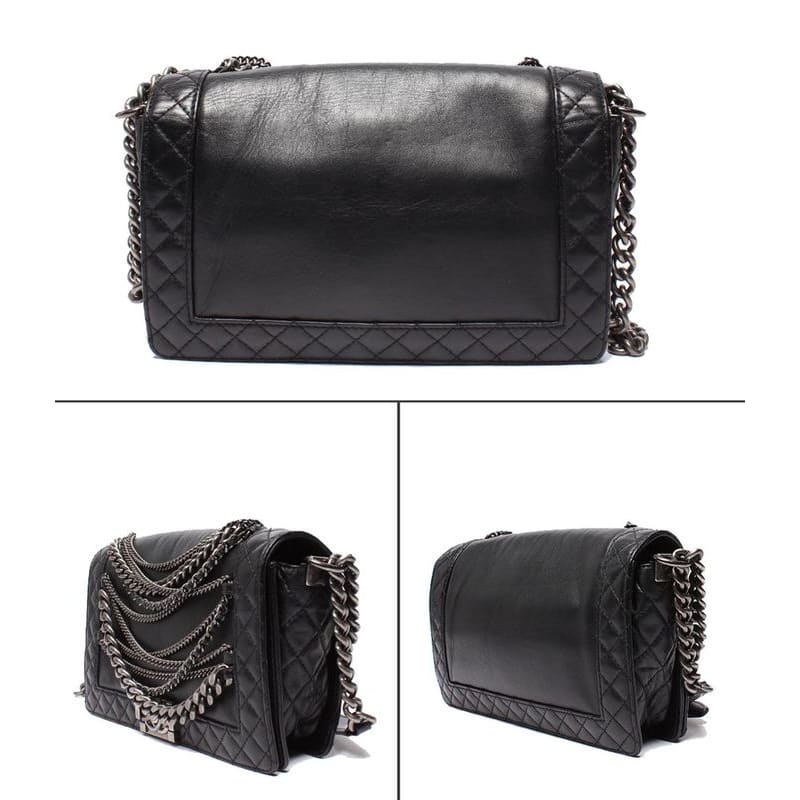 Chanel Chain Shoulder Bag Boy Chanel 28 Chain Detail Gunmetallic Matelasse