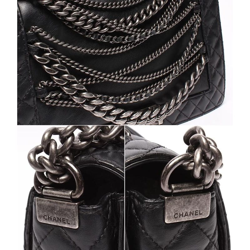 Chanel Chain Shoulder Bag Boy Chanel 28 Chain Detail Gunmetallic Matelasse