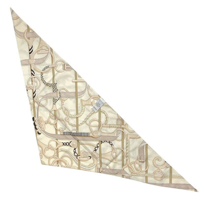 Hermes Triangle Scarf Horse Tack Pattern Silk Leather Cream