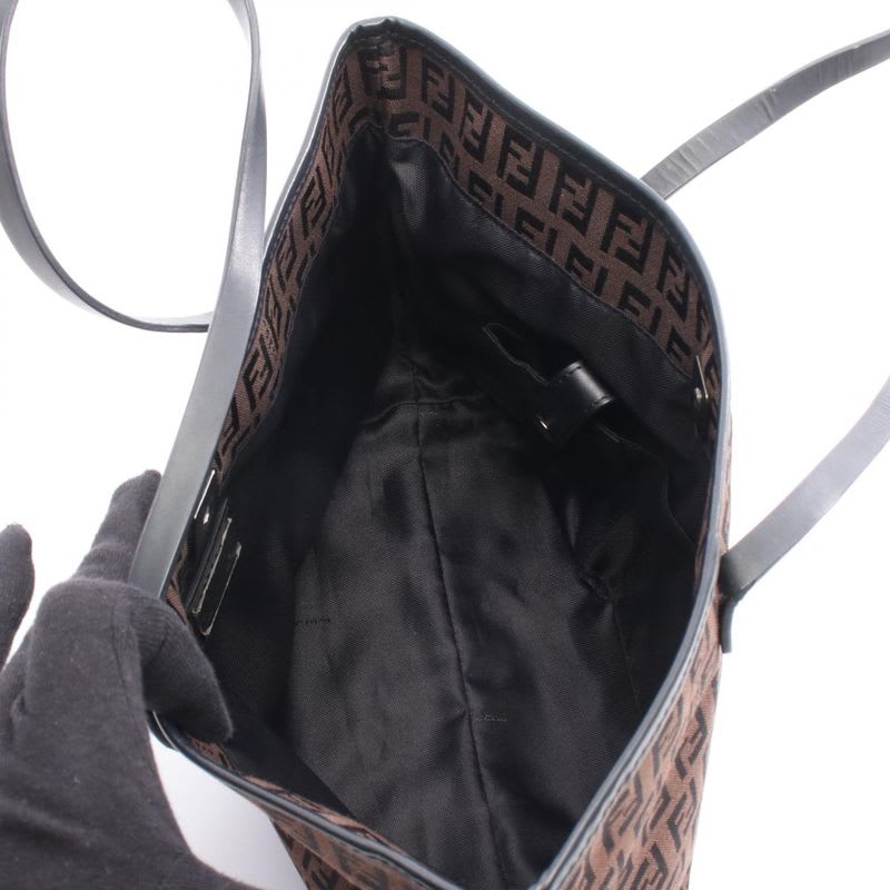 Fendi Tote Bag Zucchino 8 Bh075 Dark Brown Black Canvas Leather Mini