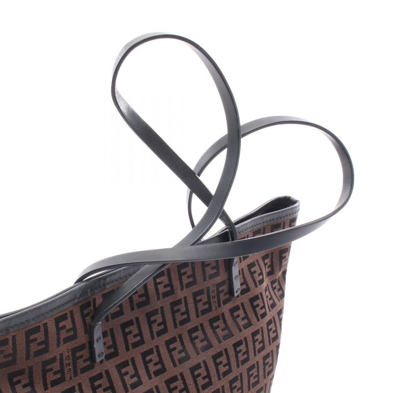 Fendi Tote Bag Zucchino 8 Bh075 Dark Brown Black Canvas Leather Mini