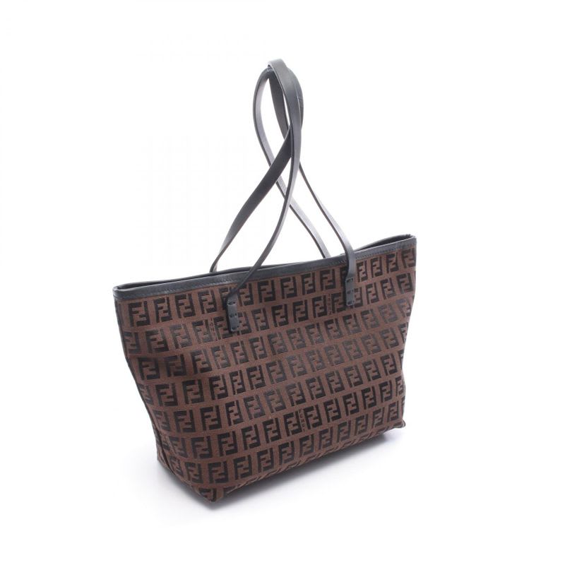 Fendi Tote Bag Zucchino 8 Bh075 Dark Brown Black Canvas Leather Mini