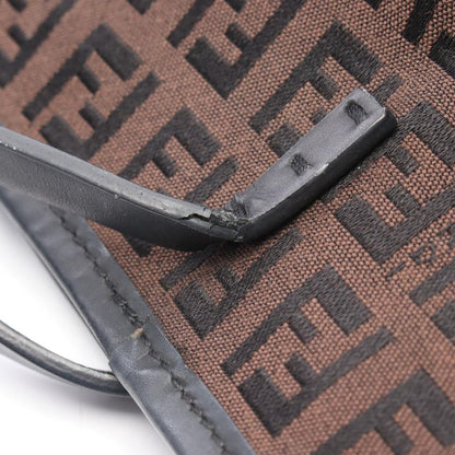 Fendi Tote Bag Zucchino 8 Bh075 Dark Brown Black Canvas Leather Mini