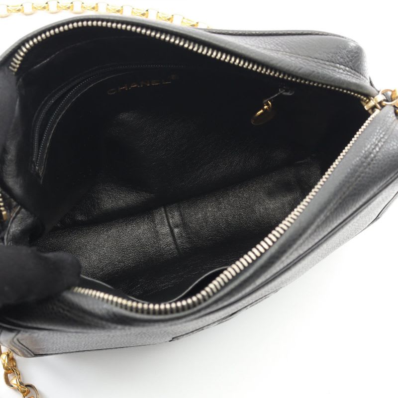 Chanel Shoulder Bag Black Leather Calfskin Chain