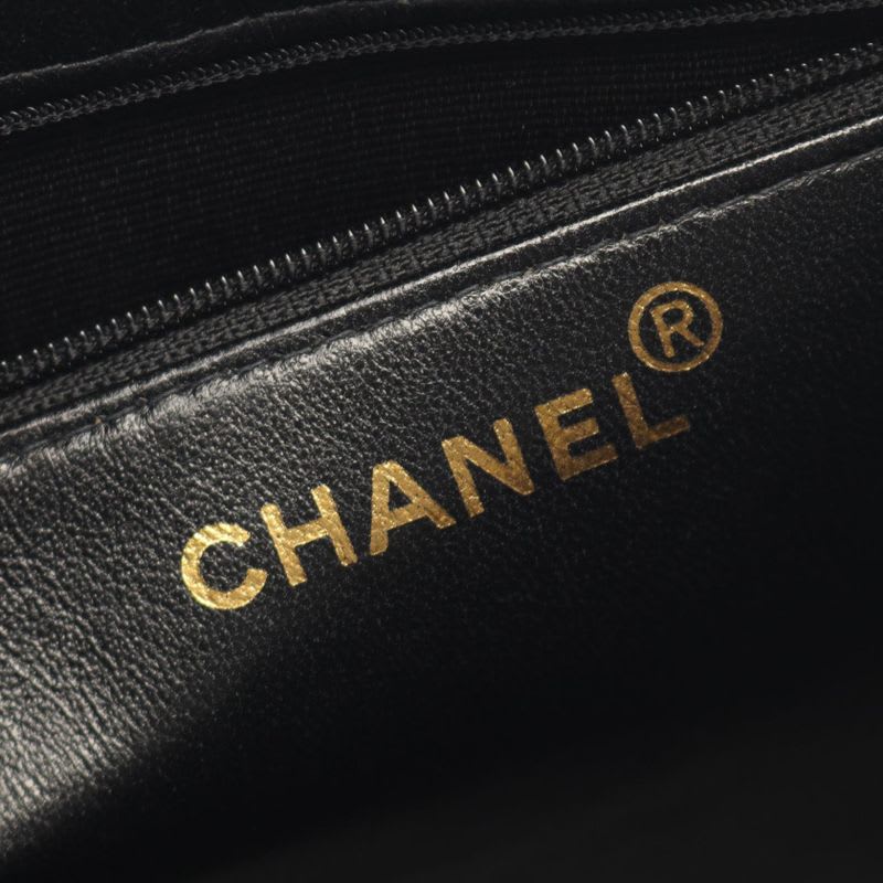 Chanel Tote Bag Black Lambskin Logo Handbag Ladies