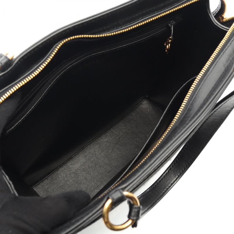Chanel Tote Bag Black Lambskin Logo Handbag Ladies