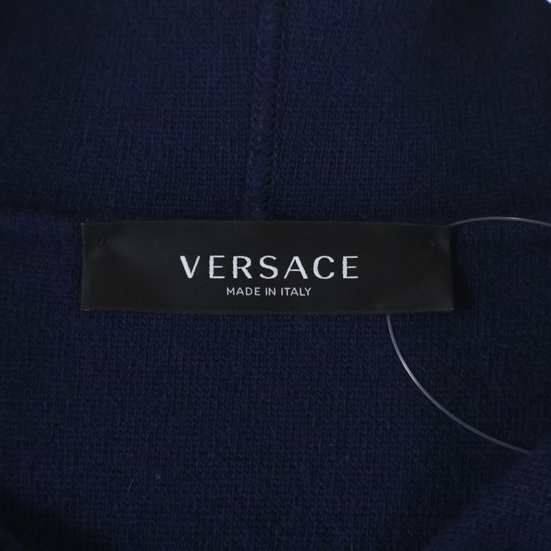 Versace Medusa Logo Pile Jacquard Cashmere Blend Wool Knit Pullover Parka
