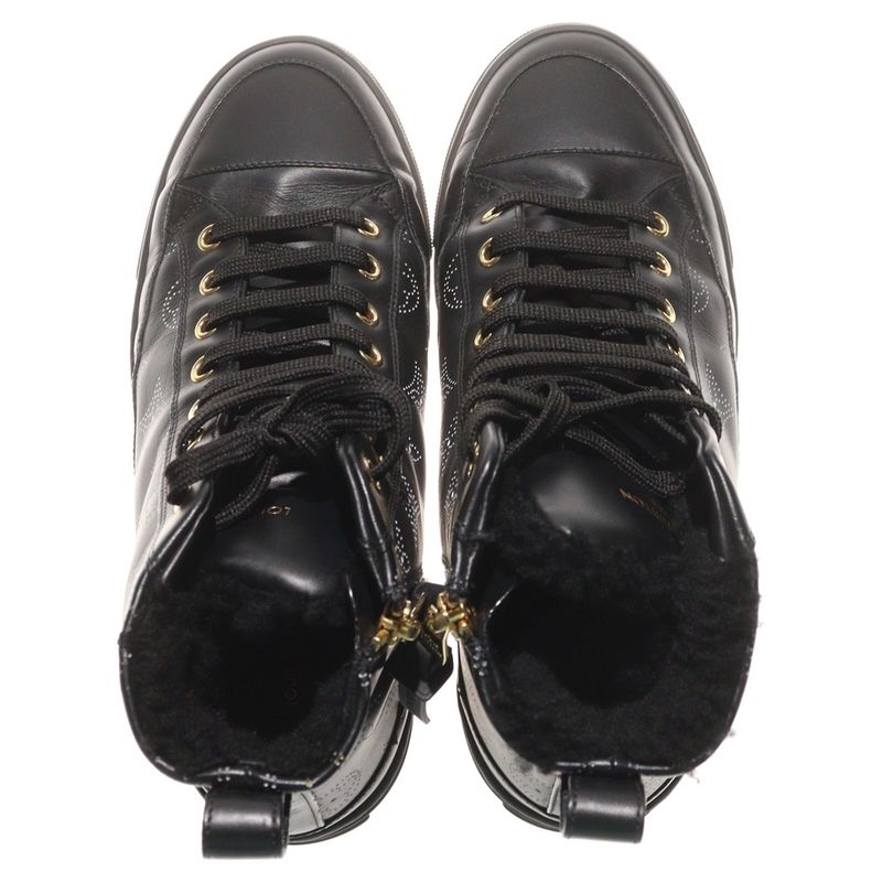Louis Vuitton Monogram Stellar Line Liner Boa Leather High Cut Sneakers Black