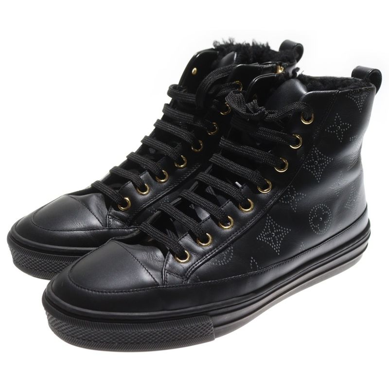 Louis Vuitton Monogram Stellar Line Liner Boa Leather High Cut Sneakers Black