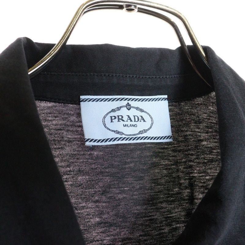 Prada Cotton Half Button Fly Long Sleeve Polo Shirt Women's Black Dna579