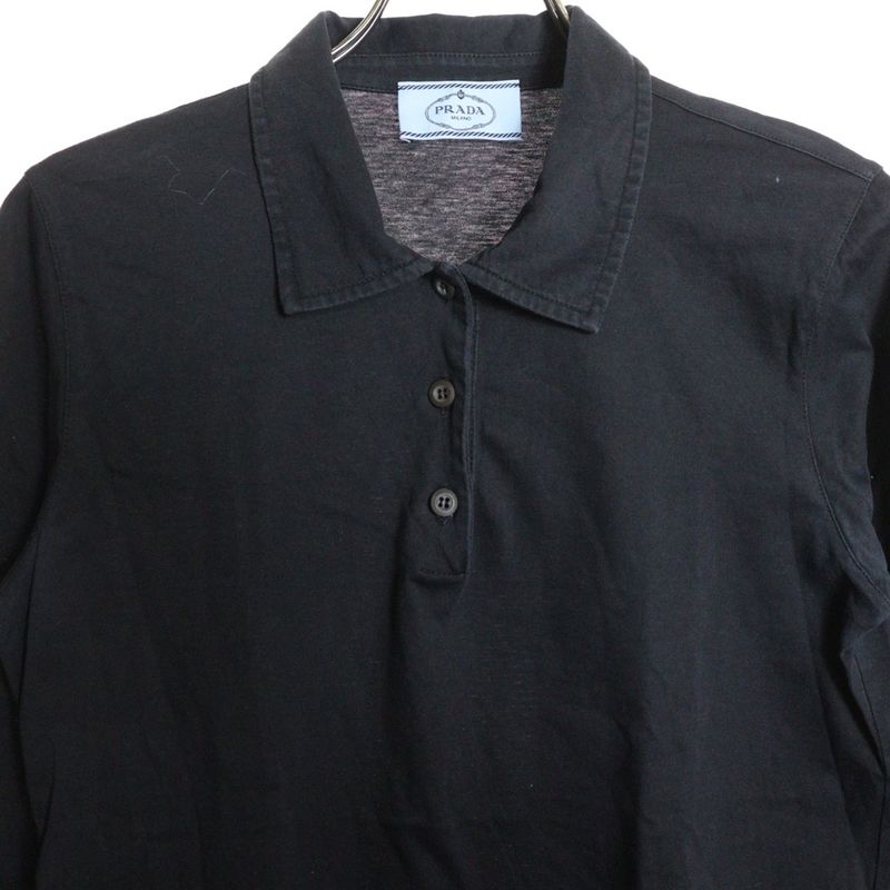 Prada Cotton Half Button Fly Long Sleeve Polo Shirt Women's Black Dna579