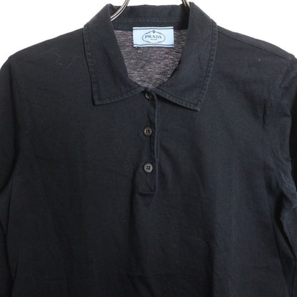 Prada Cotton Half Button Fly Long Sleeve Polo Shirt Women's Black Dna579