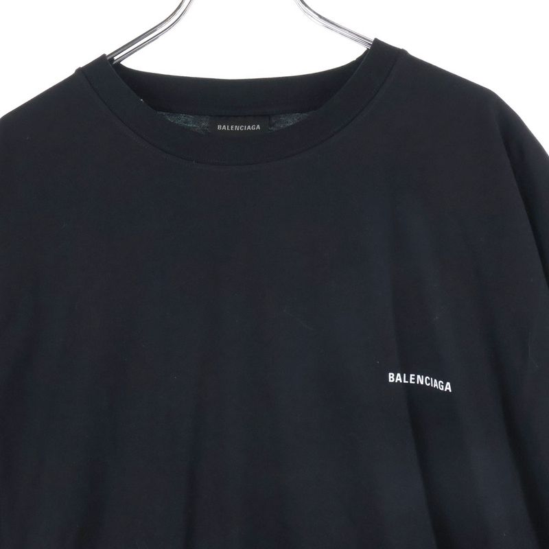 Balenciaga Cotton Front Logo Print Crew Neck Short Sleeve T-shirt Cut And Sewn