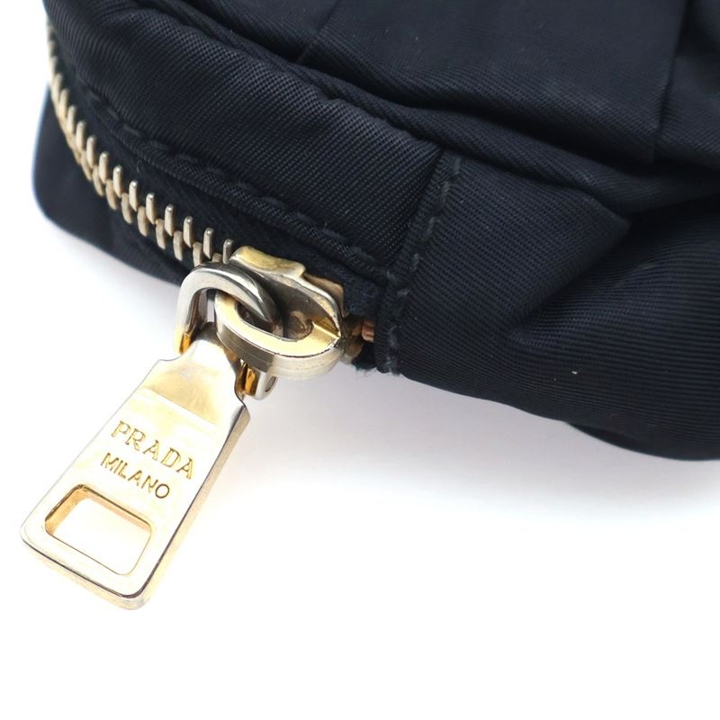 Prada Ribbon Logo Plate Nylon Multi Pouch Black 1n1441