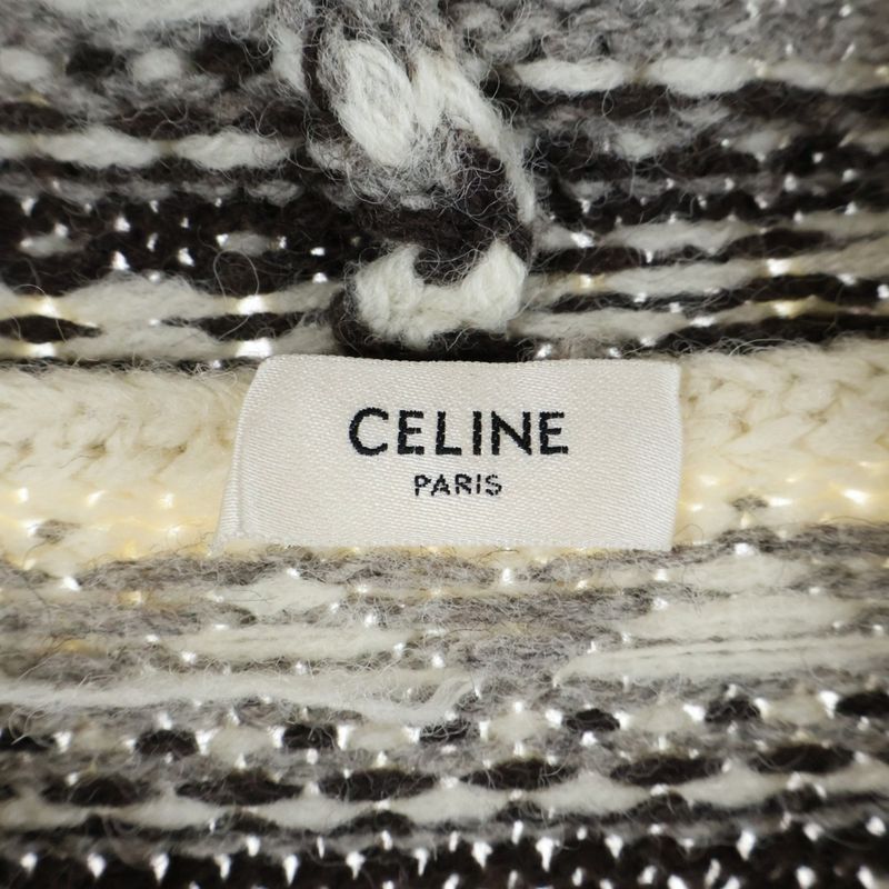 Celine 21AW Nordic Knit Hoodie Pullover Parka Ivory 2a80r107o
