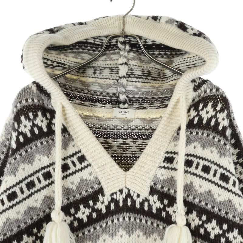 Celine 21AW Nordic Knit Hoodie Pullover Parka Ivory 2a80r107o