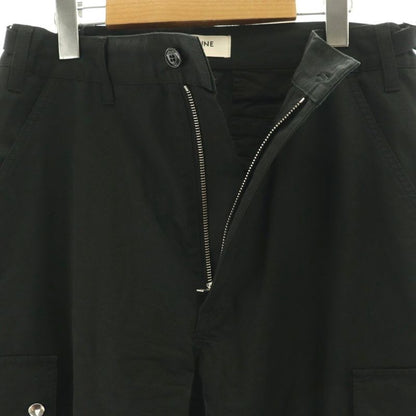 Celine 24 SS Middle Rise Cargo Pants Linen Blend Logo Belt 48 Black CX OS AD