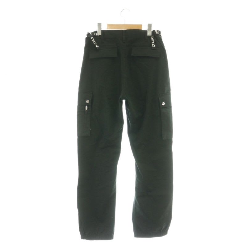 Celine 24 SS Middle Rise Cargo Pants Linen Blend Logo Belt 48 Black CX OS AD