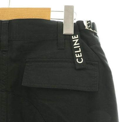 Celine 24 SS Middle Rise Cargo Pants Linen Blend Logo Belt 48 Black CX OS AD