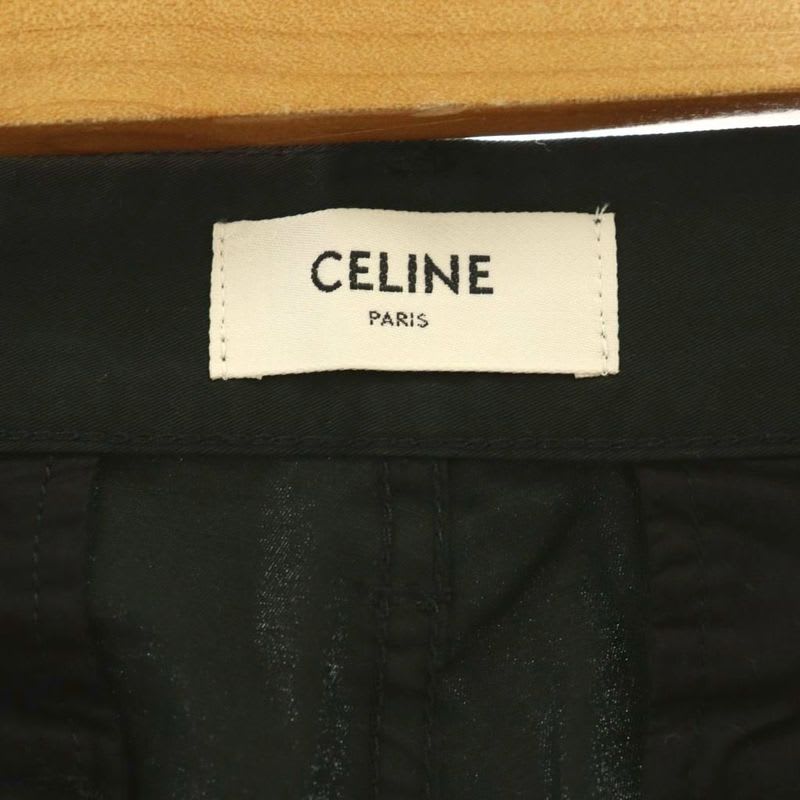 Celine 24 SS Middle Rise Cargo Pants Linen Blend Logo Belt 48 Black CX OS AD