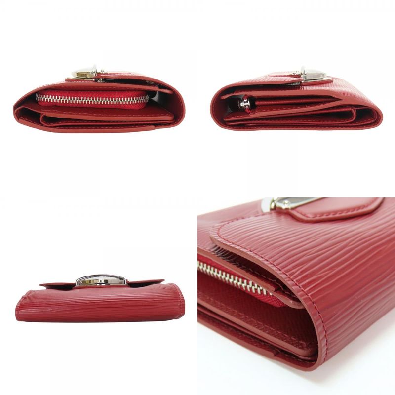 Louis Vuitton Trifold Wallet Portefeuille Joy M6658m Epi Leather Ruby Silver