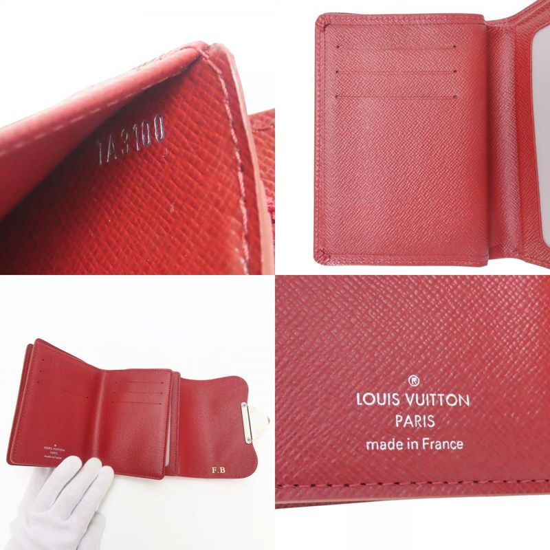 Louis Vuitton Trifold Wallet Portefeuille Joy M6658m Epi Leather Ruby Silver