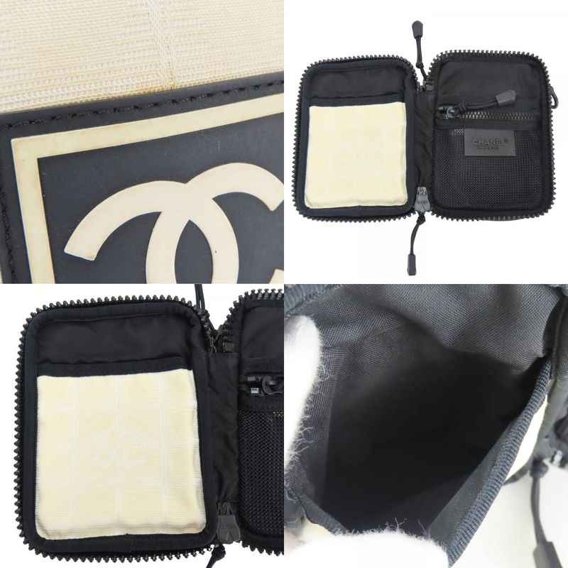 Chanel Shoulder Bag Sports Line A22059 Coco Mark Jacquard Nylon Ivory Black