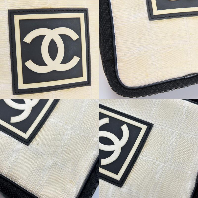 Chanel Shoulder Bag Sports Line A22059 Coco Mark Jacquard Nylon Ivory Black
