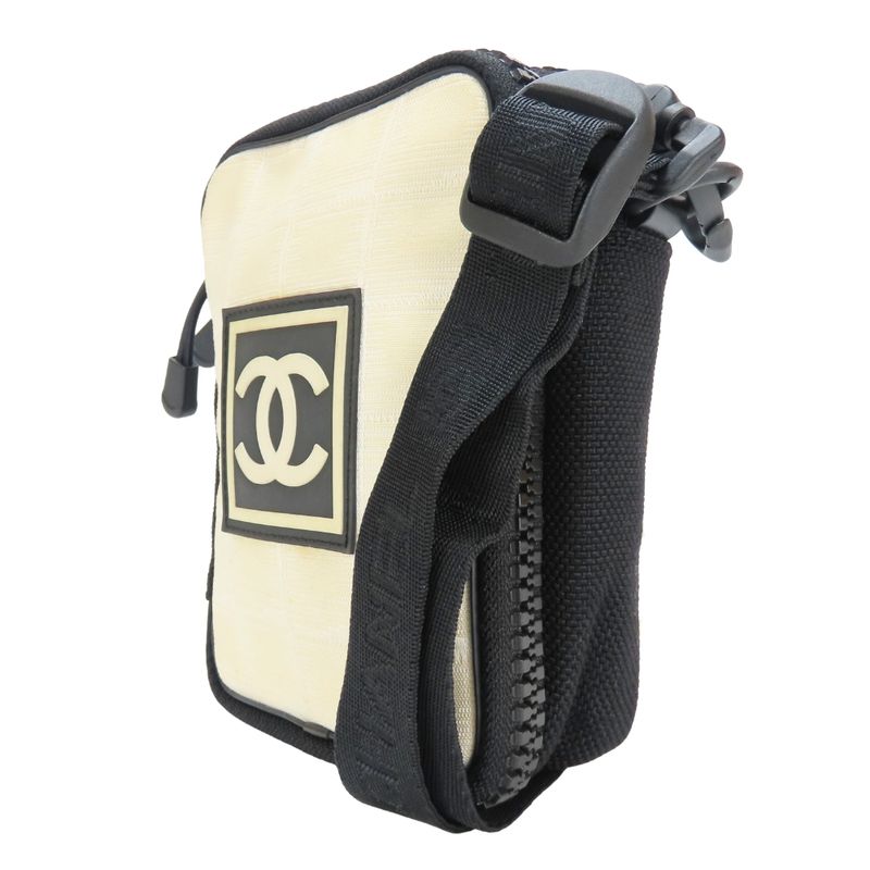 Chanel Shoulder Bag Sports Line A22059 Coco Mark Jacquard Nylon Ivory Black