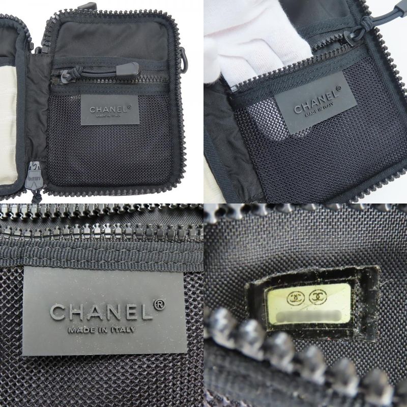 Chanel Shoulder Bag Sports Line A22059 Coco Mark Jacquard Nylon Ivory Black
