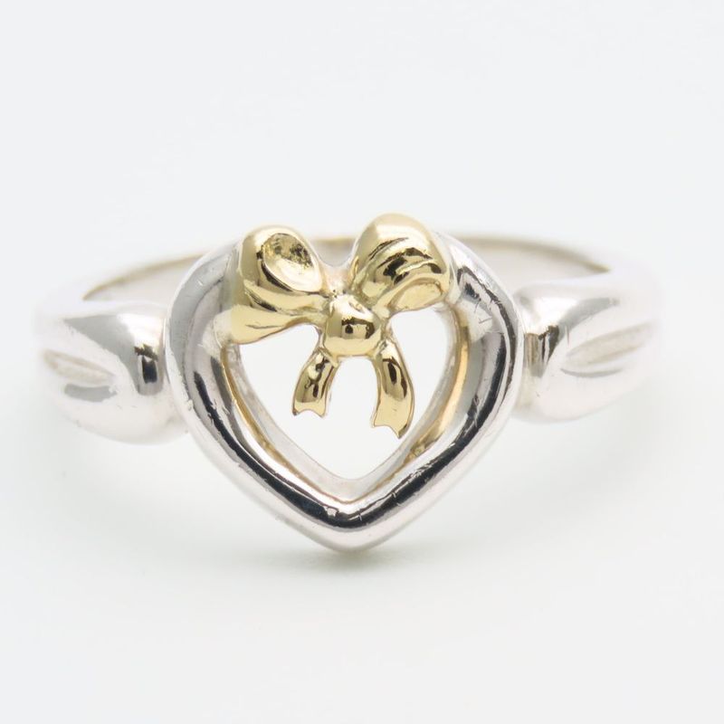 Tiffany & Co Ring ・ring Heart Ribbon Silver 925 18K Yellow Gold Approx 3.8g