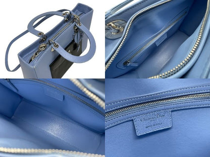 Dior Diorissimo 2-Way Handbag Blue Black Leather Silver — view 8