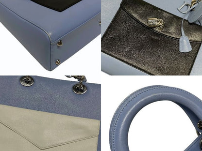 Dior Diorissimo 2-Way Handbag Blue Black Leather Silver — view 6
