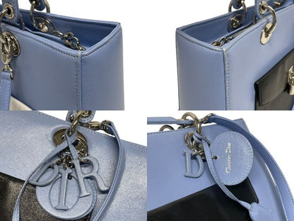Dior Diorissimo 2-Way Handbag Blue Black Leather Silver — view 4