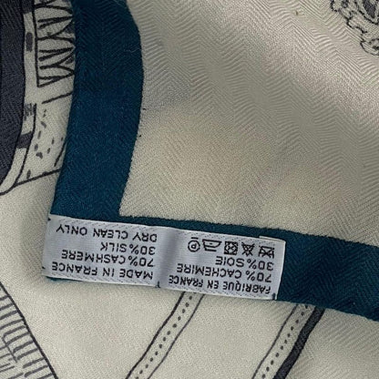 Hermes Kare140 Cavalcadour Fleuri Large Shawl Cashmere X Silk Beige